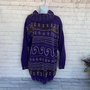 Vintage Victoria Jones Sweater Black Beaded Floral size medium